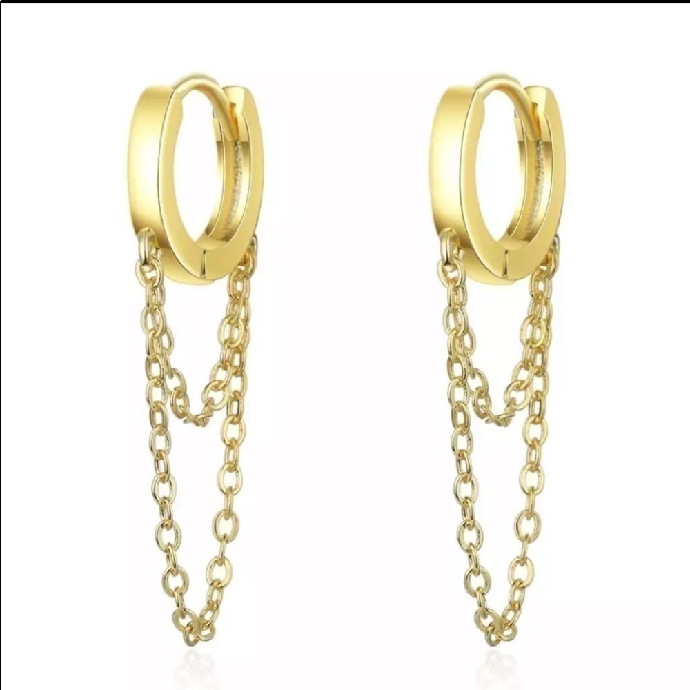 New gold huggie hoop chain tassel earrings